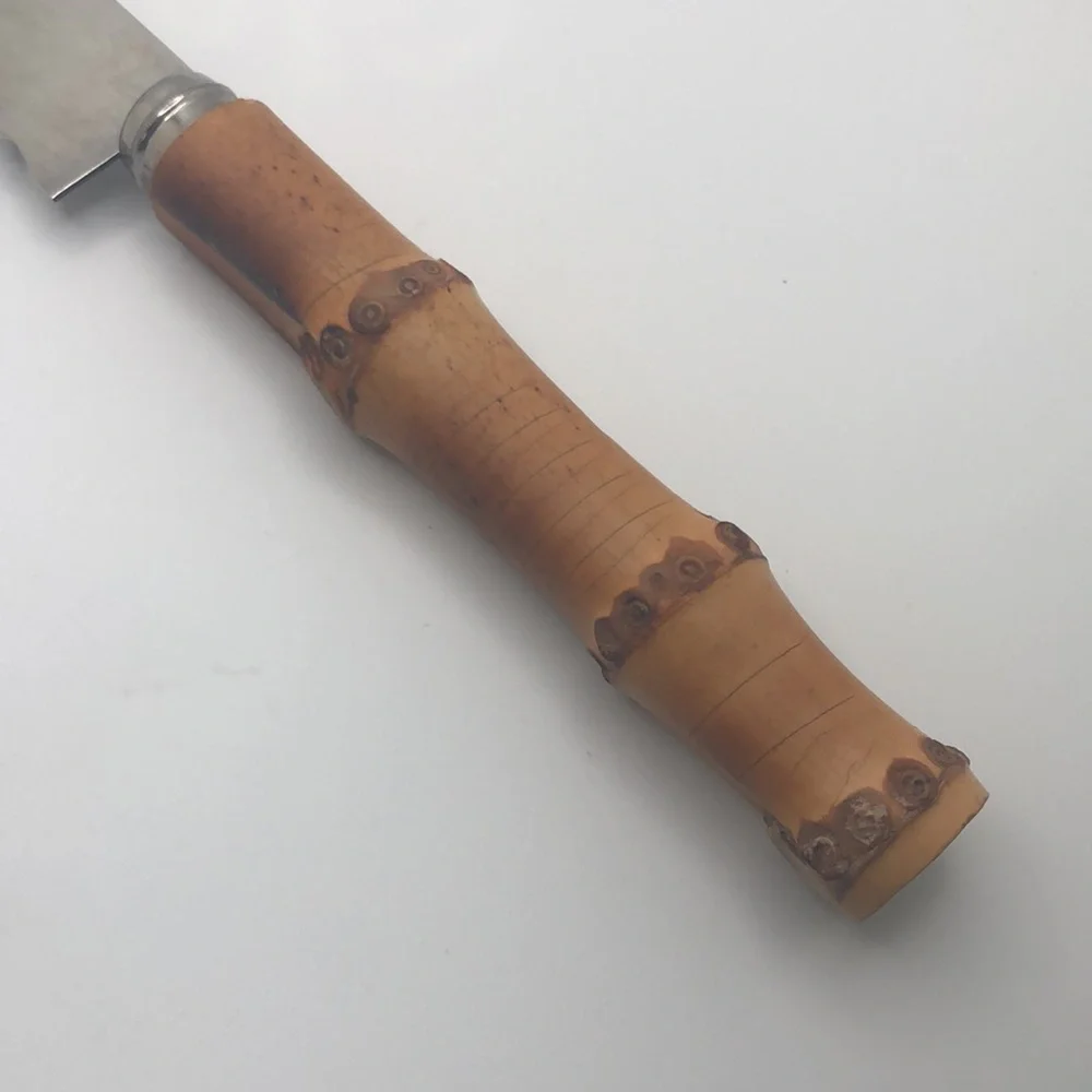 Vintage Japan Bread Knife Bamboo Cane Handle Stainless Steel Serrated 12